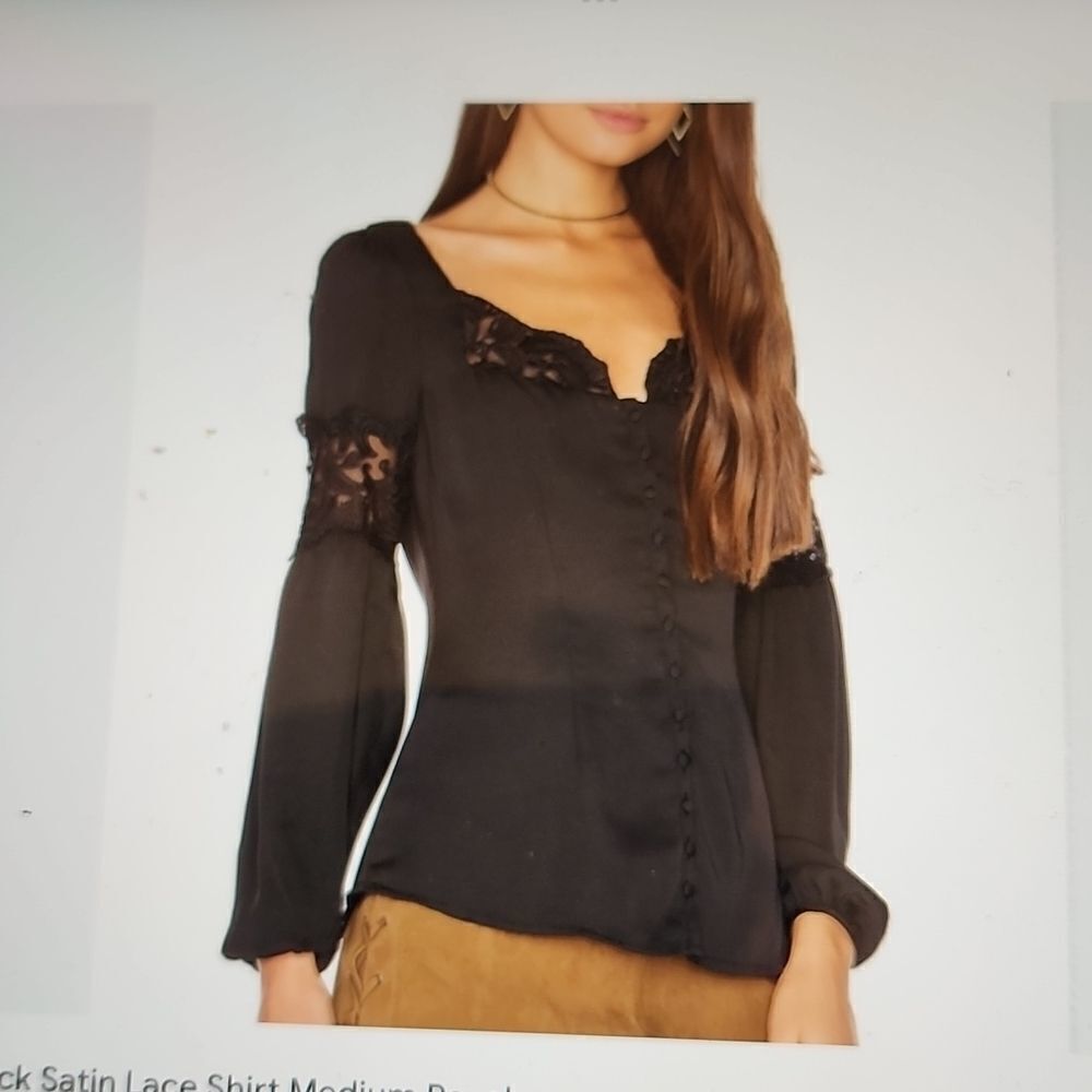Majorelle  black satin/lace‎ blouse Revolve size medium